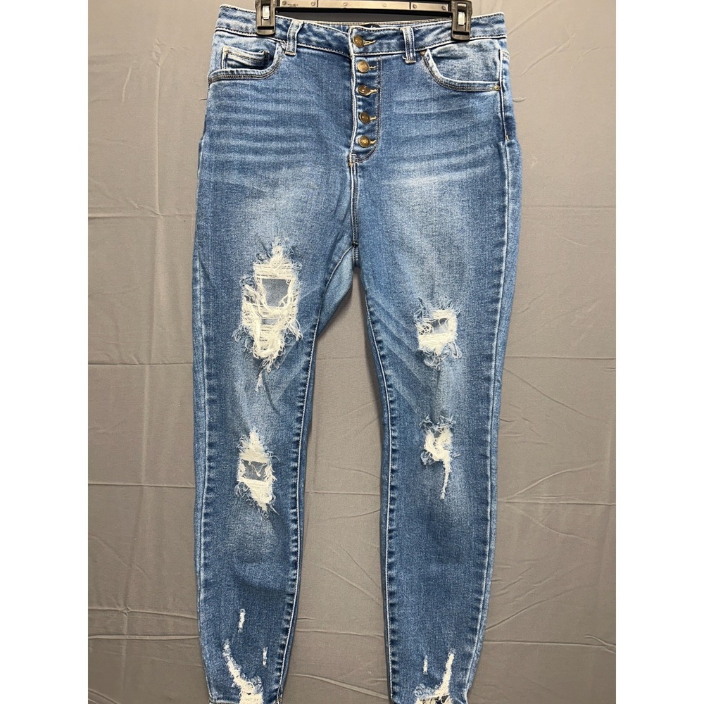 Wax Jean Skinny Jeans Women 11x30 Blue Denim Cotton Stretch Medium Wash Distress